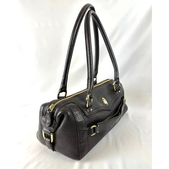 Cole Haan Barrel Satchel Purse Handbag Dark Chocolate Espresso Pebble Leather - Picture 4 of 15